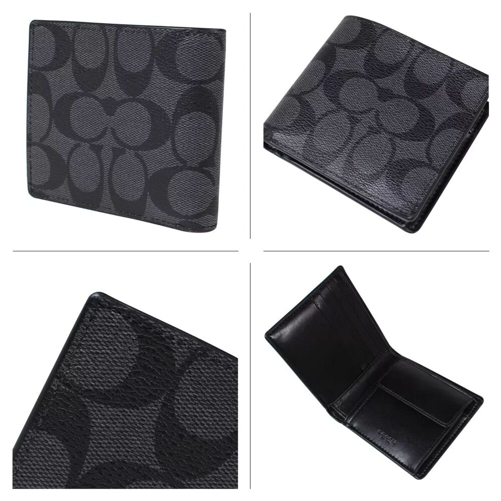 NEW Charcoal/Black Men's COACH F75006 Coin Case/Wallet Authentic